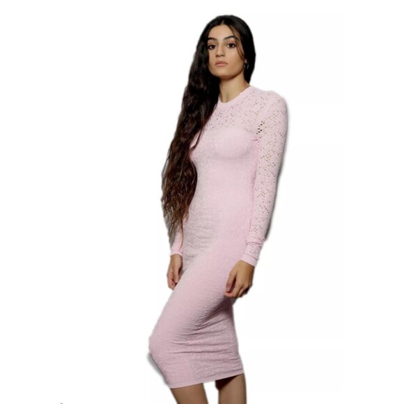 Versace Knit Lace Distressed Bodycon Dress Long Sleeve Full Length Pink 38 - Picture 2 of 13
